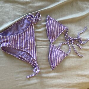 Lucky brand, Purple and White Striped Bikini Set